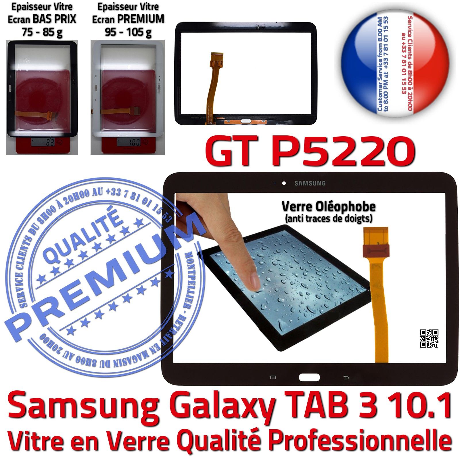Samsung Galaxy TAB3 GT-P5220 10.1 Vitre Tactile Noire en Verre Qualité Supérieure PREMIUM Assemblée Adhésif LCD Ecran Prémonté