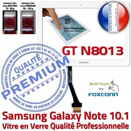 Samsung Galaxy NOTE GT-N8013 B GT PREMIUM en Blanche Adhésif Ecran Verre Assemblée N8013 Vitre Qualité 10.1 Tactile Prémonté LCD Supérieure