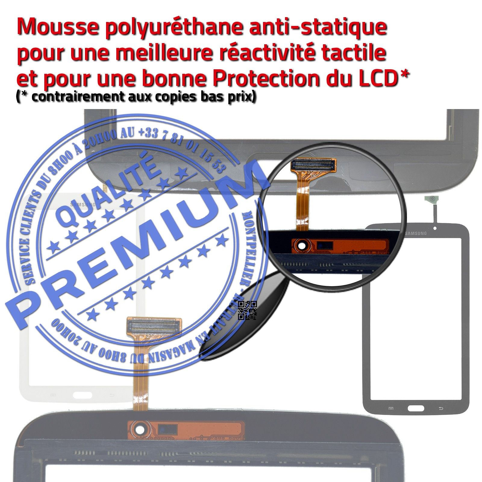Samsung SM T2100 Galaxy TAB3 7 Vitre Tactile Noire en Verre Qualité Supérieure PREMIUM Assemblée Adhésif LCD Ecran Prémonté