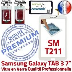 LCD 7 Vitre Ecran SM-T211 Qualité T211 Prémonté Adhésif Blanche B TAB Tactile PREMIUM Verre TAB3 Assemblée Samsung en SM 3 Galaxy Supérieure