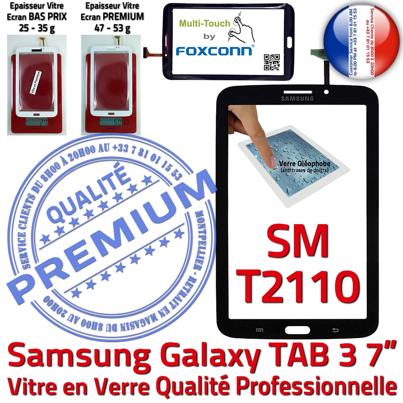 GT P3100 Galaxy TAB 2 Vitre Tactile Qualité PREMIUM Assemblée Ecran Verre Blanc 
