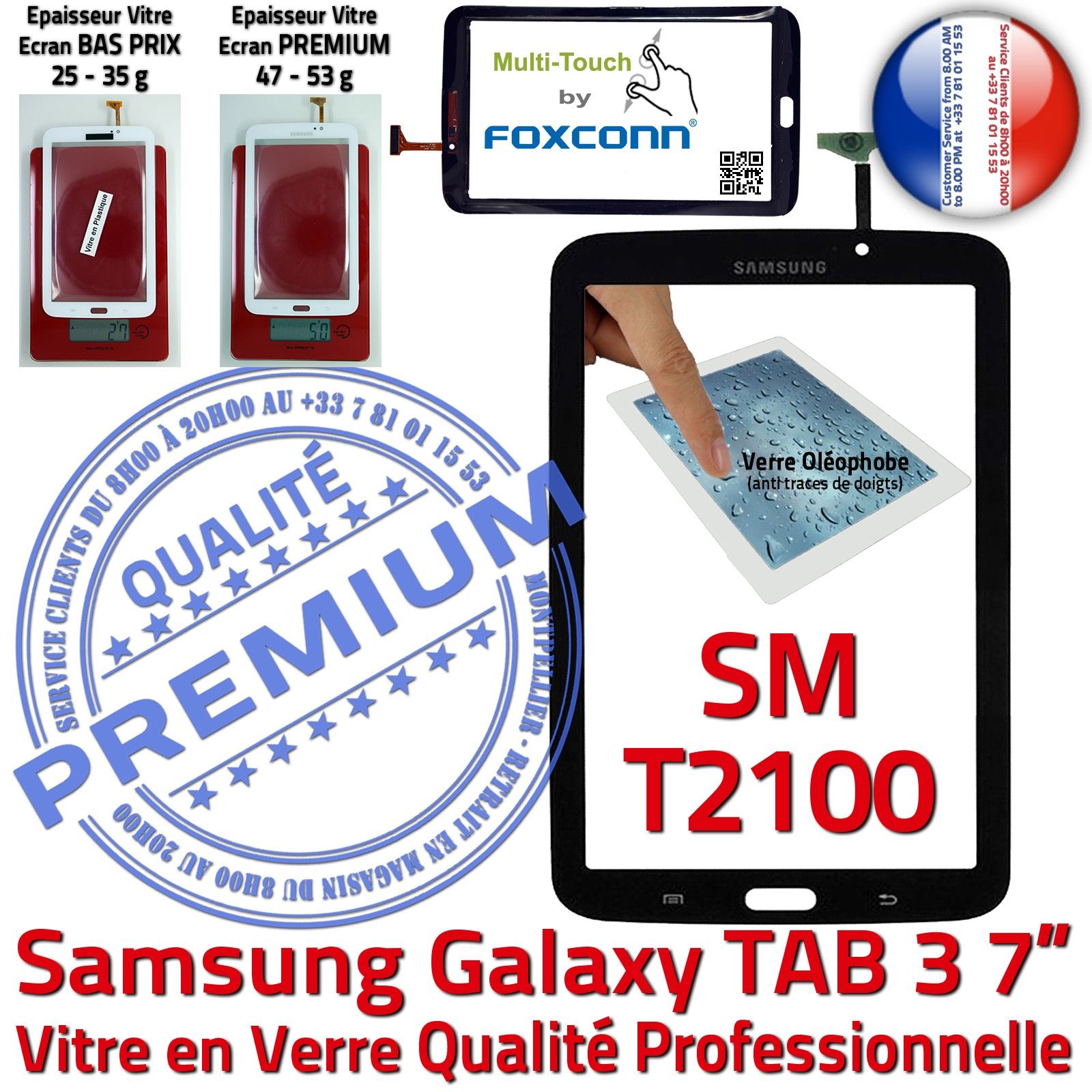 Samsung SM T2100 Galaxy TAB3 7 Vitre Tactile Noire en Verre Qualité Supérieure PREMIUM Assemblée Adhésif LCD Ecran Prémonté