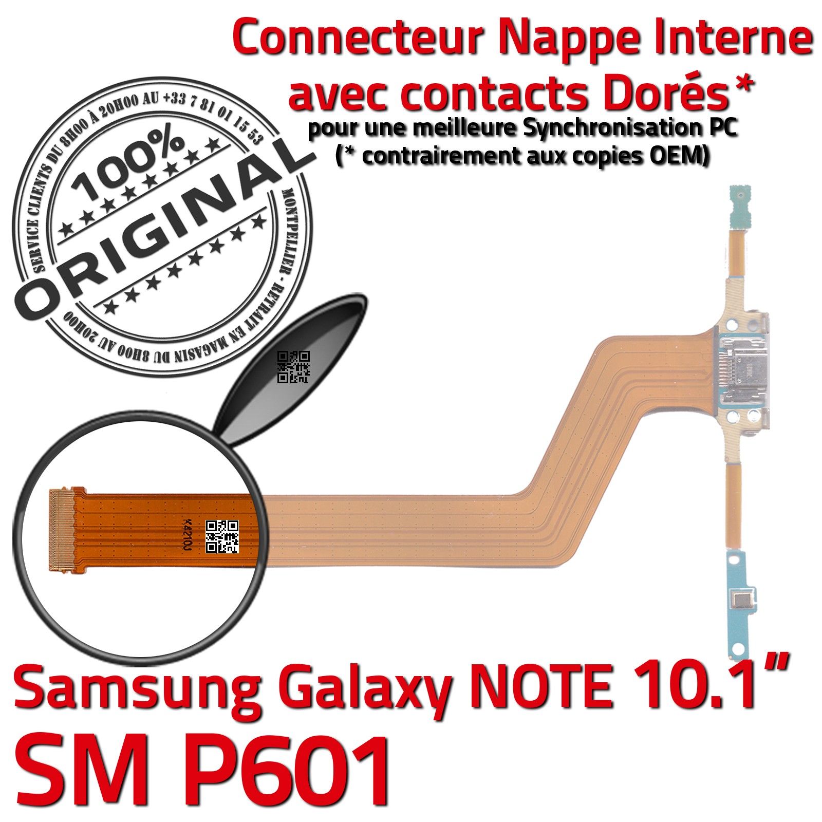 ORIGINAL Samsung Galaxy NOTE SM P601 Nappe OFFICIELLE Qualité Connecteur de Charge Chargeur MicroUSB Contacts Doré Réparation