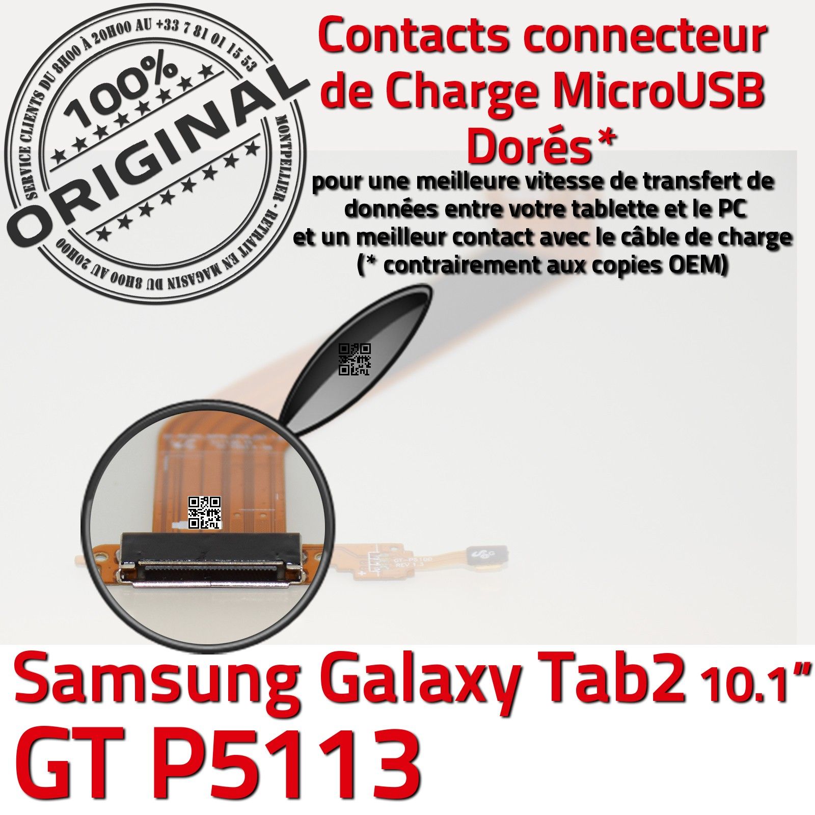 Remplacement Démontage Qualité Microphone Port Micro USB Réparation Carte Mère Micro-USB Nappe OFFICIELLE de Charge Prise Chargeur Cable Jack Flex Connecteur d'Origine TAB 2 GT P5113 Tablette TAB2 GT-P5113 Changement SAMSUNG Galaxy Synchronisation PC