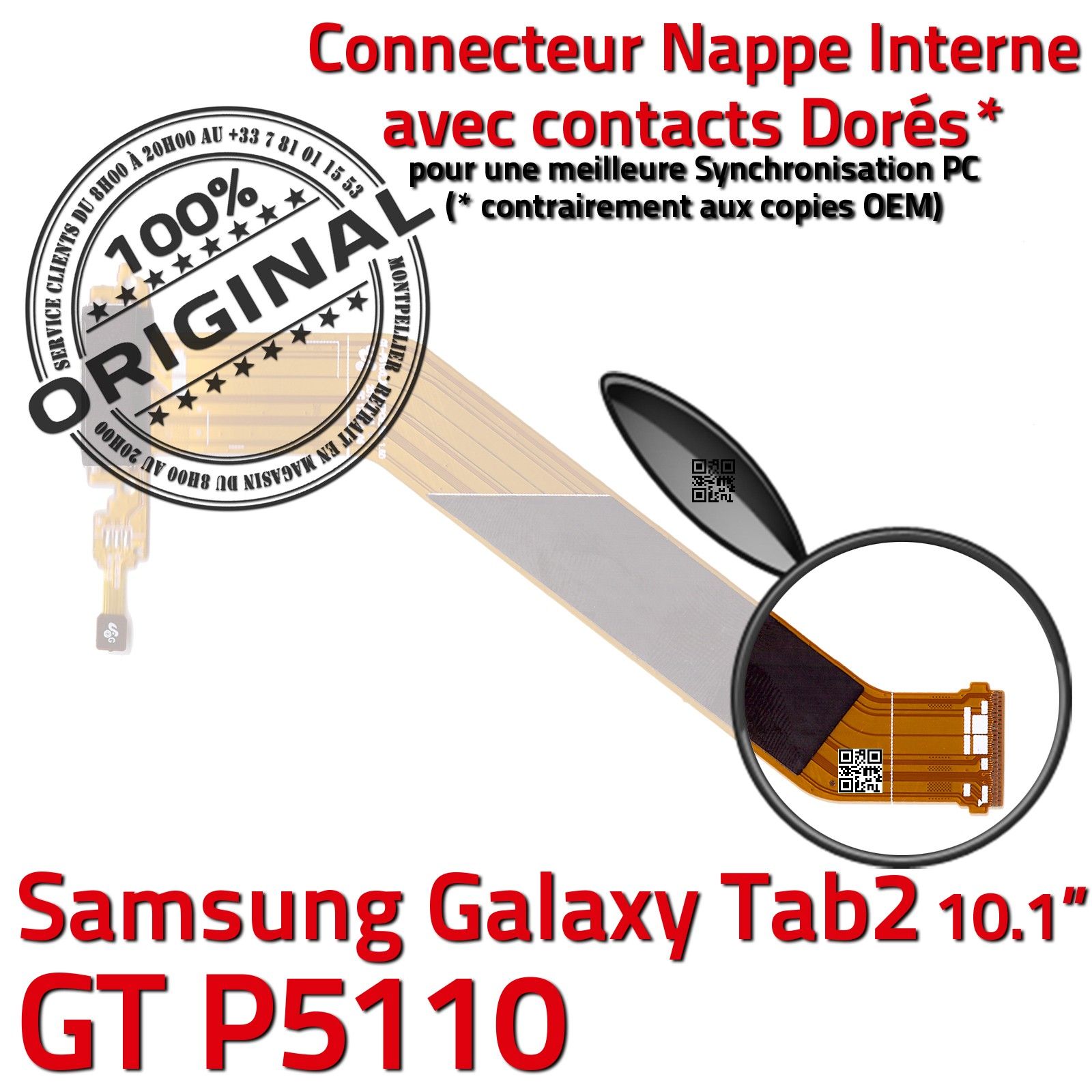 TAB 2 GT P5110 ORIGINAL Samsung Galaxy Connecteur de Charge Chargeur MicroUSB Nappe OFFICIELLE Qualité Contacts Dorés Réparation