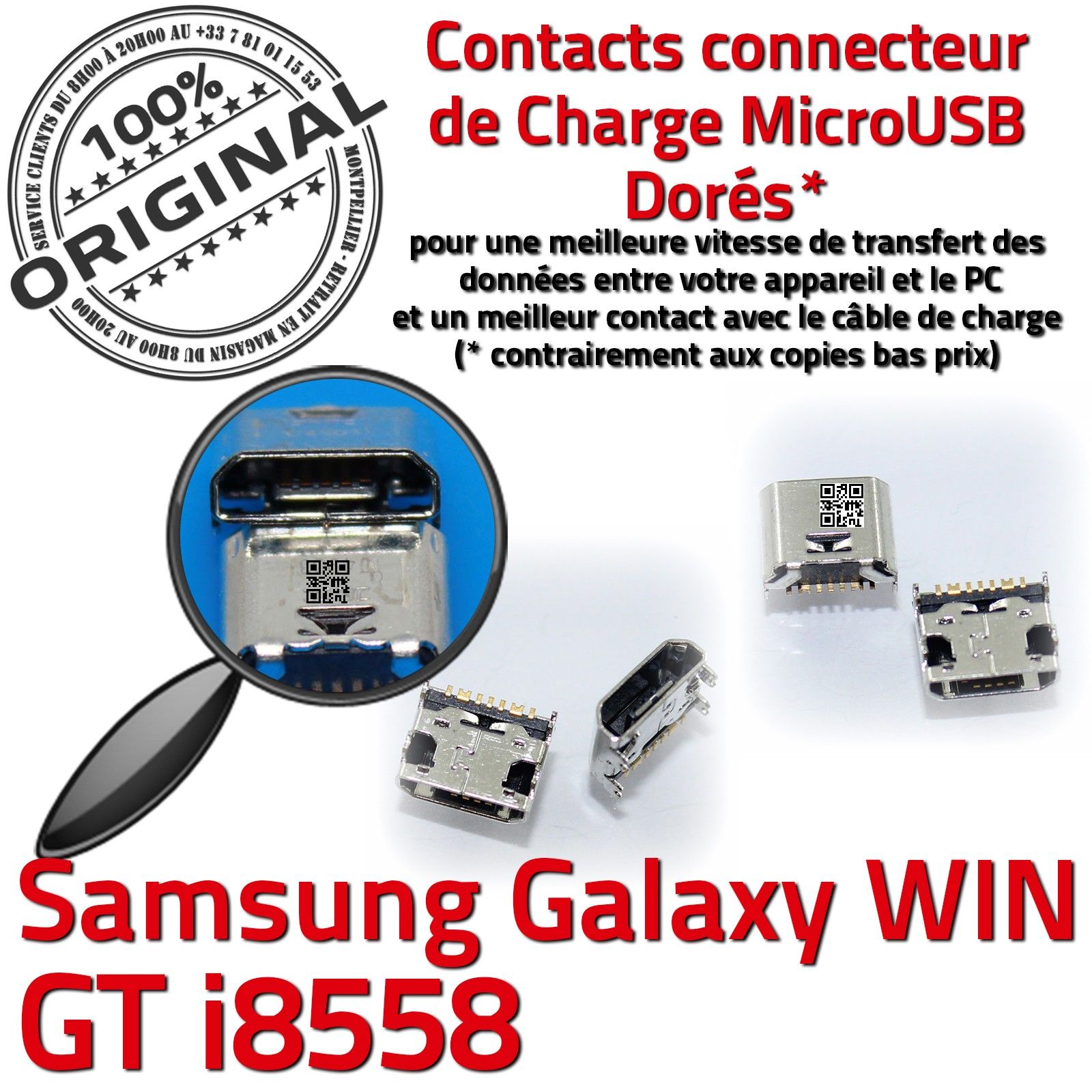 ORIGINAL Samsung Galaxy Win GT i8558 Connecteur de charge à souder Micro USB Pins Dorés Dock Prise Connector Chargeur Qualité