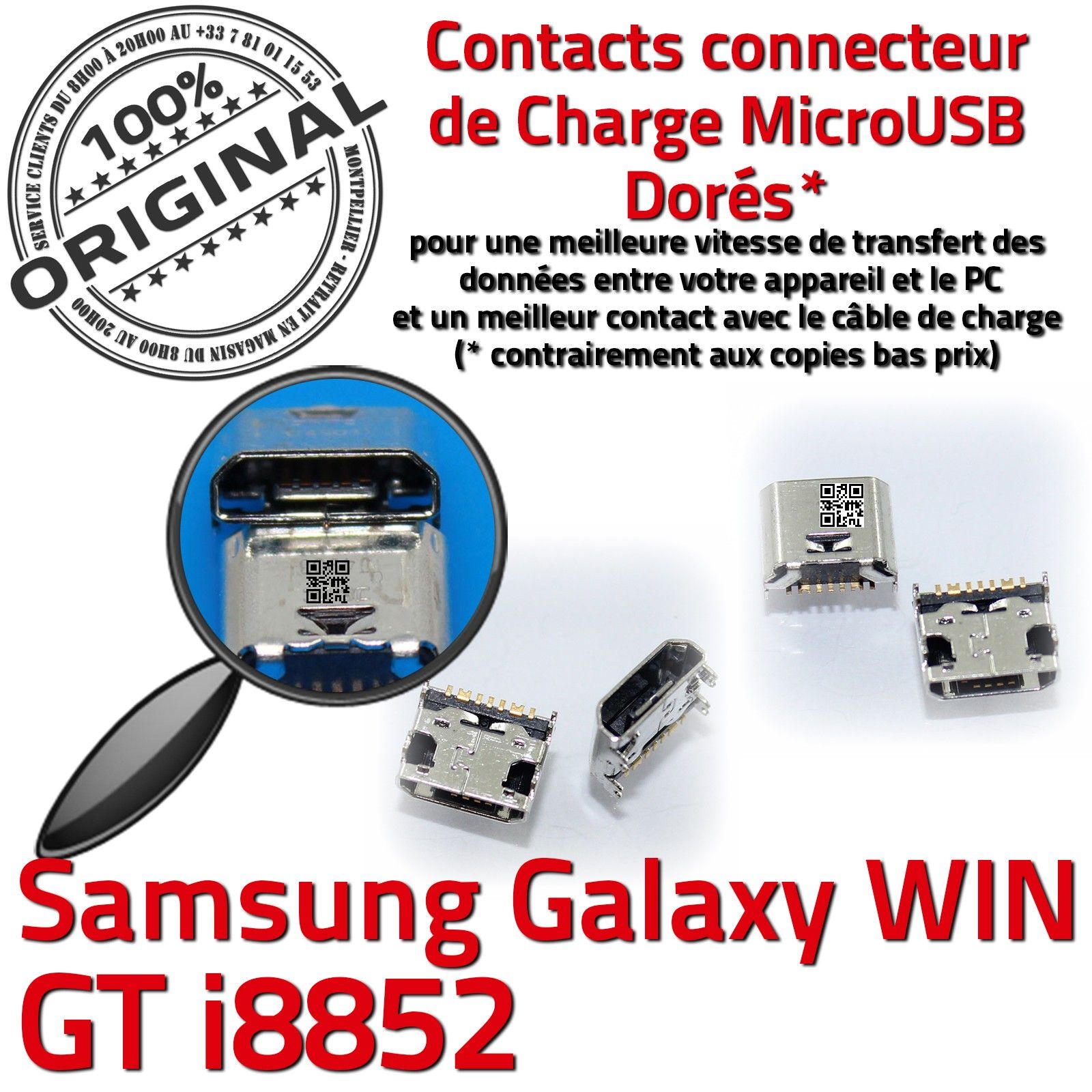 ORIGINAL Samsung Galaxy Win GT i8852 Connecteur de charge à souder Micro USB Pins Dorés Dock Prise Connector Chargeur Qualité