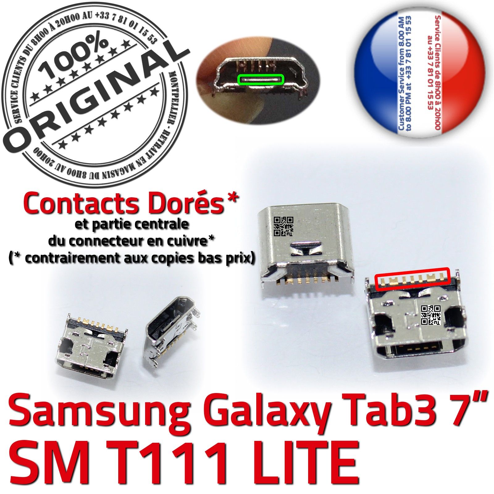 ORIGINAL Samsung Galaxy TAB 3 SM T111 Connecteur de charge à souder Micro  USB Pins Dorés Dock Prise Connector Chargeur 7 inch
