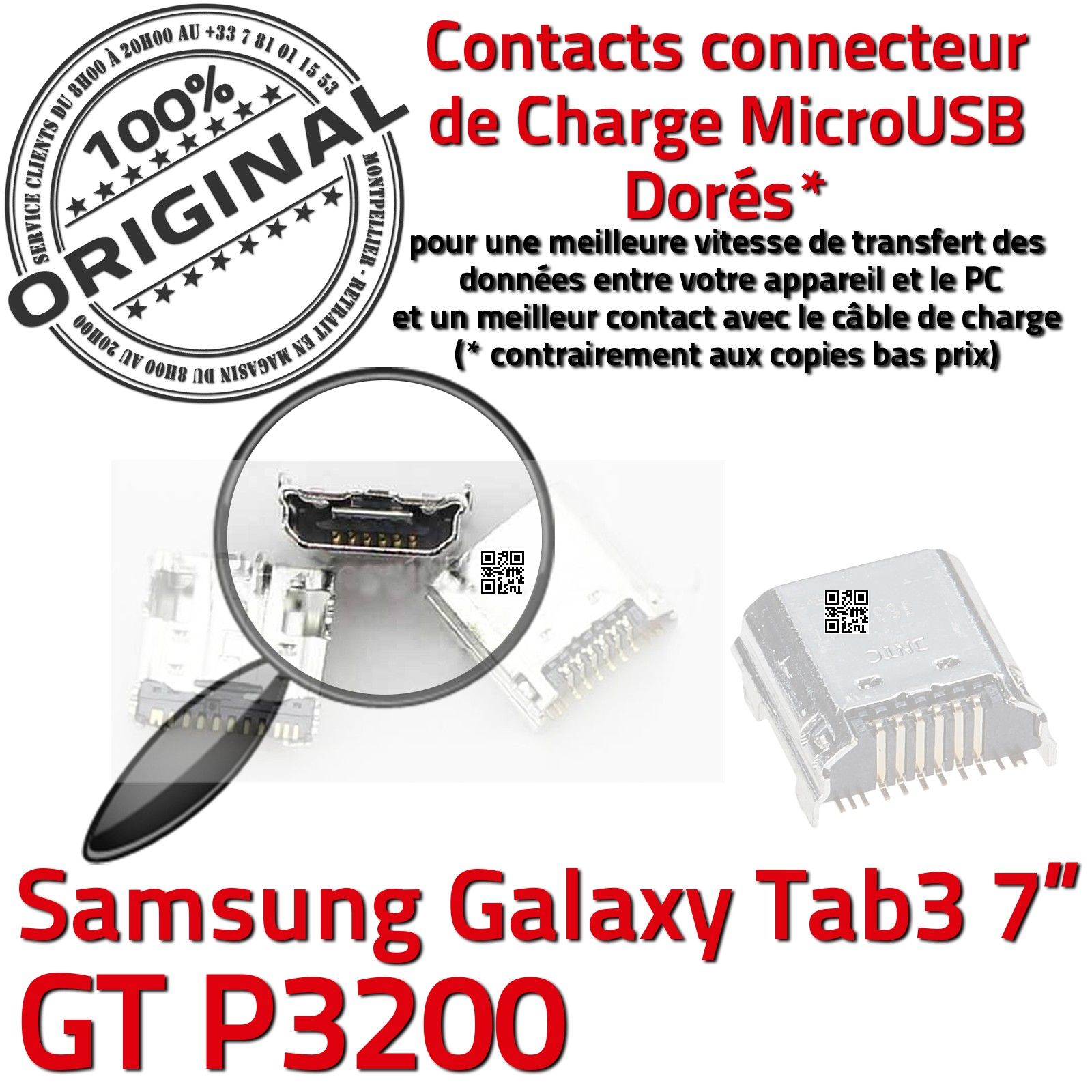 ORIGINAL Samsung Galaxy TAB 3 GT P3200 Connecteur de charge à souder Micro USB Pins Dorés Dock Prise Connector Chargeur 7 inch