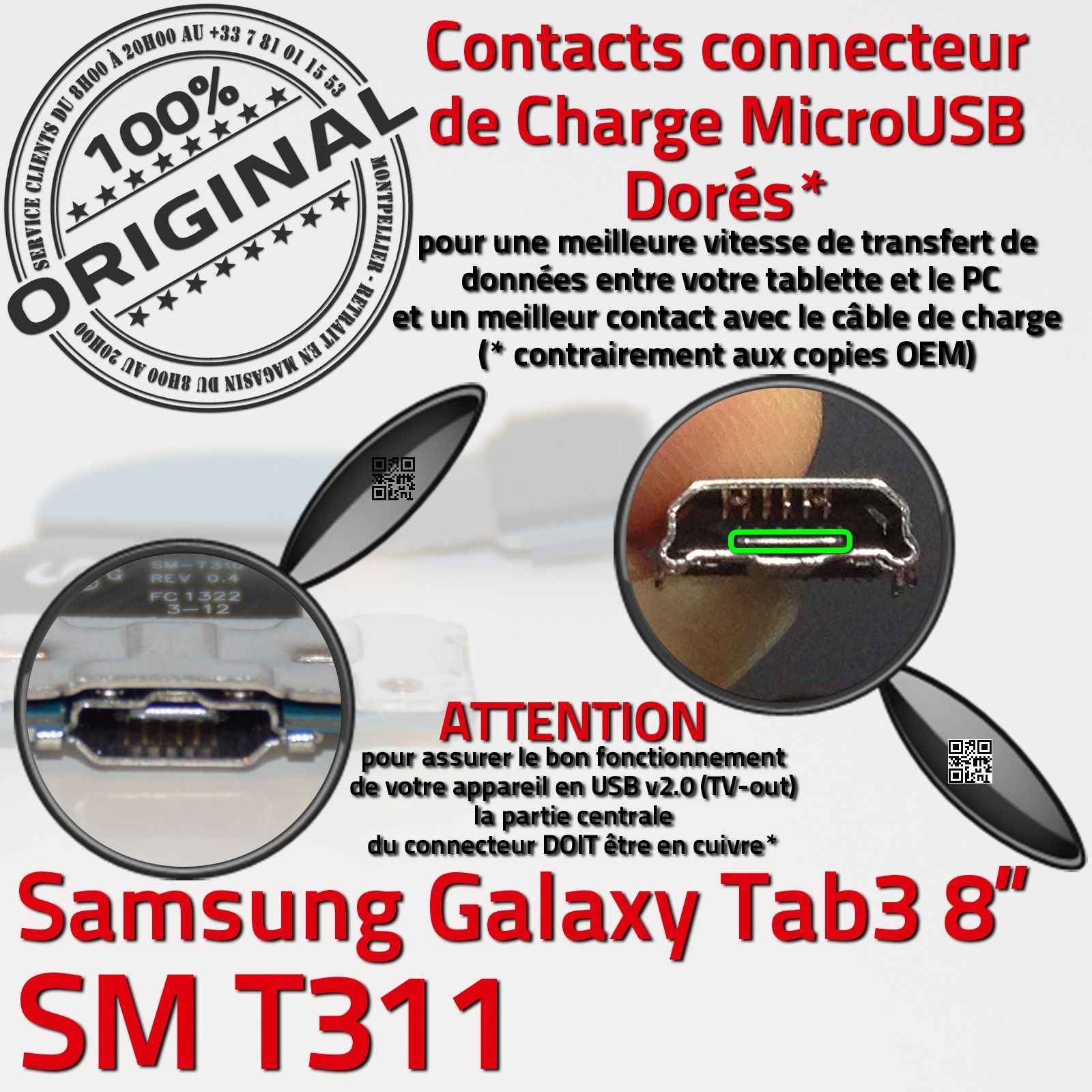 TAB3 SM-T311 Qualité TAB 3 SM T311 Prise Chargeur Port Micro USB Nappe OFFICIELLE de Charge Remplacement Micro-USB Tablette SAMSUNG Galaxy Synchronisation PC Réparation Carte Mère Microphone Changement Cable Jack Flex Connecteur d'Origine Démontage