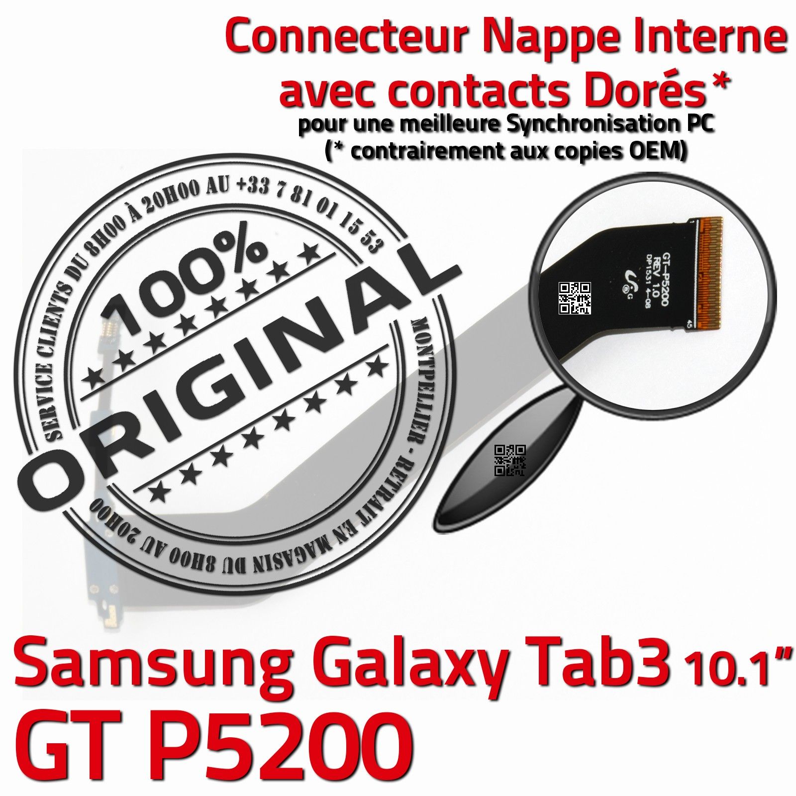 TAB 3 GT P5200 ORIGINAL Samsung Galaxy Connecteur de Charge Chargeur MicroUSB Nappe OFFICIELLE Qualité Contacts Dorés Réparation