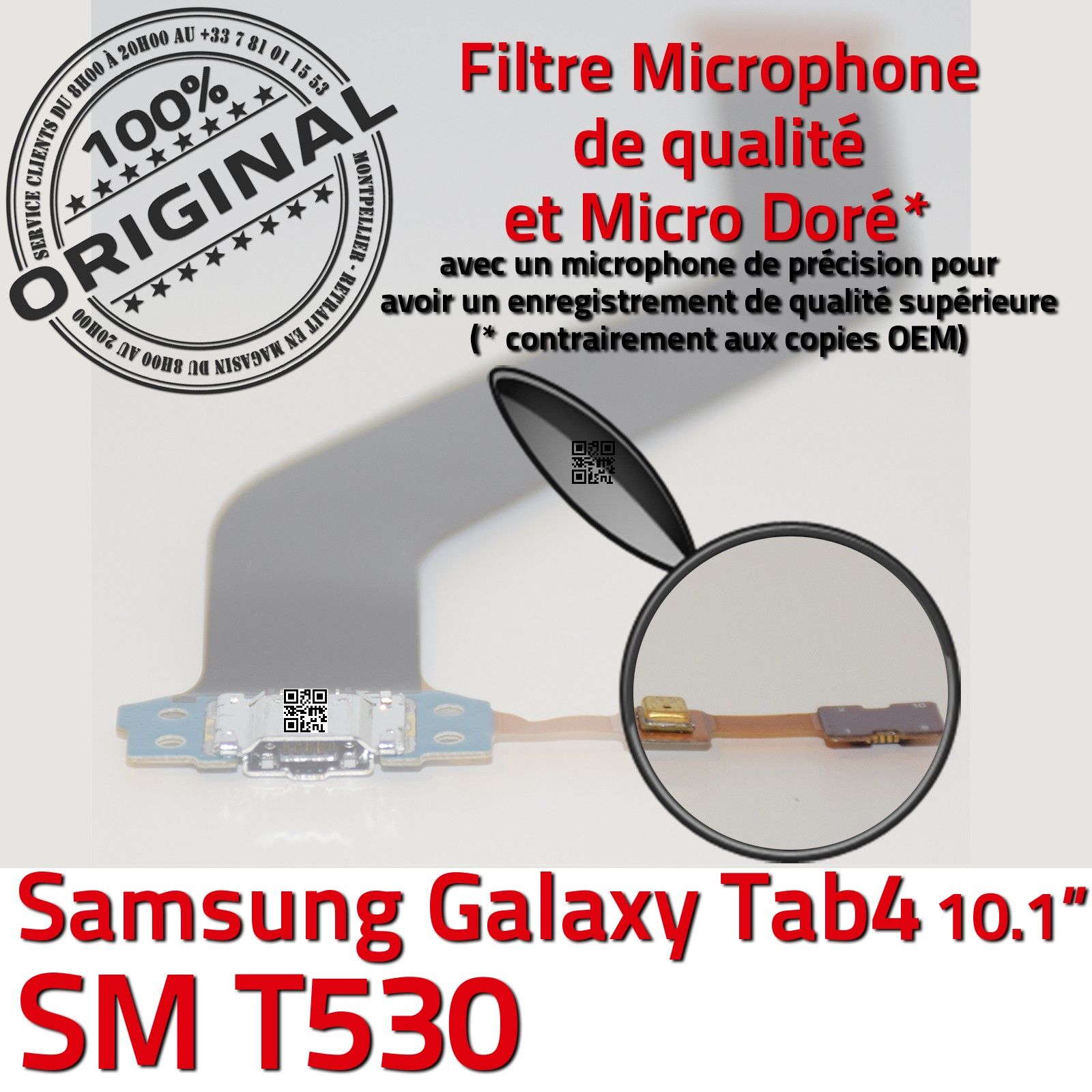 ORIGINAL TAB 4 SM T530 Port USB Connecteur de Charge Nappe Microphone Chargeur