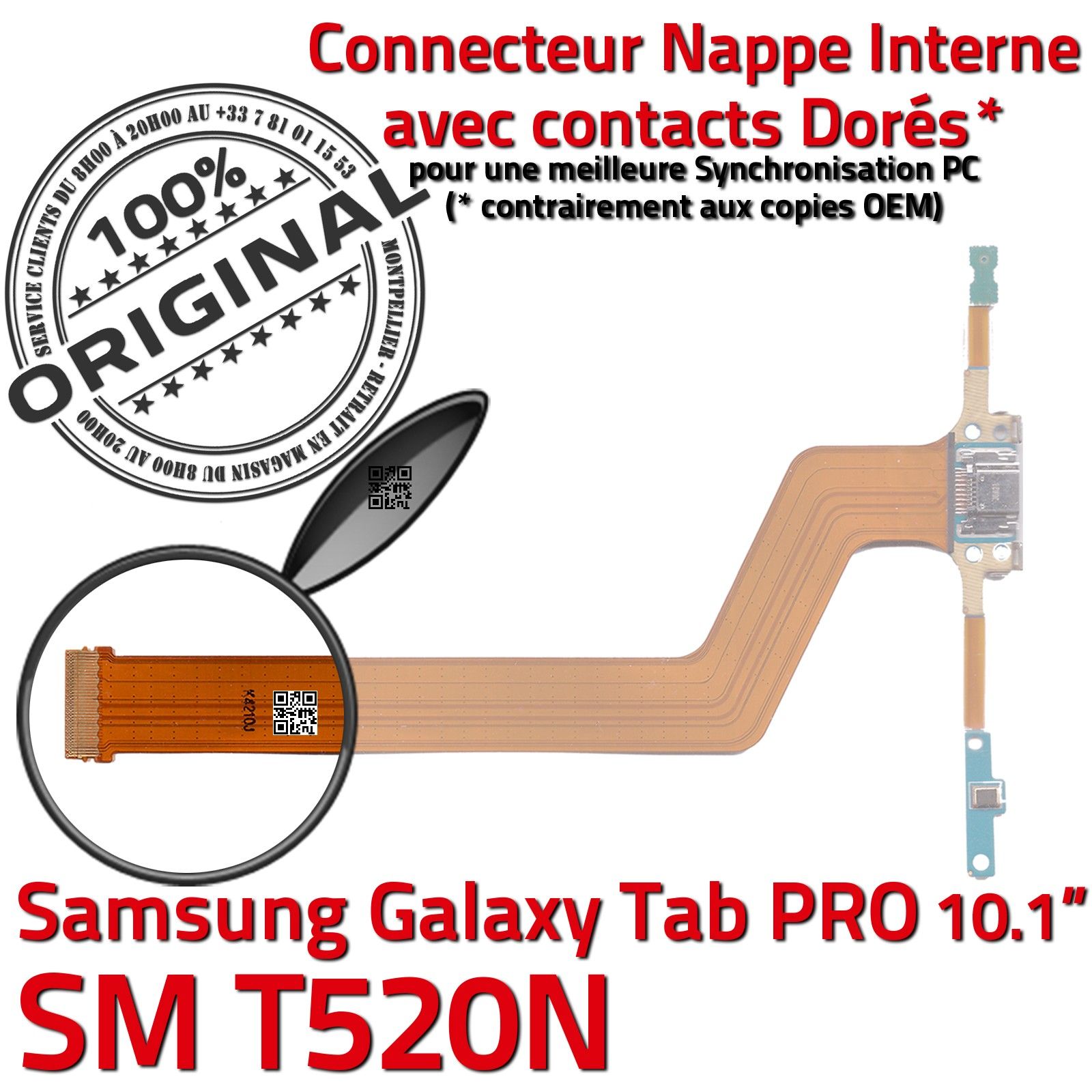 TAB PRO SM T520N ORIGINAL Galaxy Connecteur de Charge Chargeur MicroUSB Nappe OFFICIELLE Samsung Qualité Contact Doré Réparation