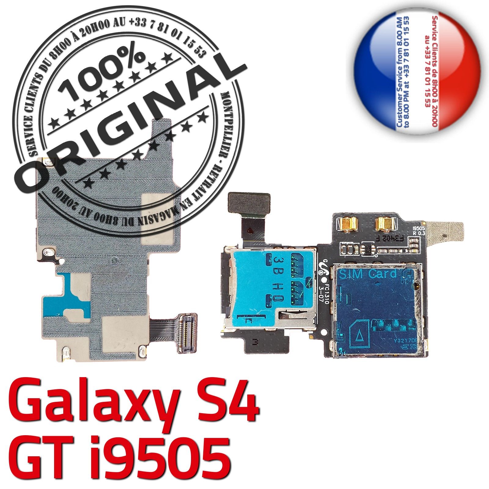 ORIGINAL Samsung Galaxy S4 GT i9505 Lecteur Carte Memoire SIM Micro-SD Connecteur Contacts Dorés Reader Connector Nappe Qualité