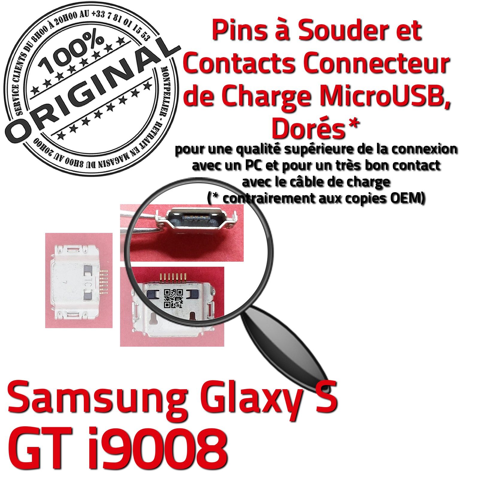 Remplacement PORT Micro USB PC Changer Jack Connexion Câble Contacts Démontage Soudures Carte Mère Prise Chargeur micro-soudures Smartphone Téléphone Portable GT-i9008 i 9008 19008 Réparation Changement Pins Dorés Connecteur de Charge ORIGINAL à souder