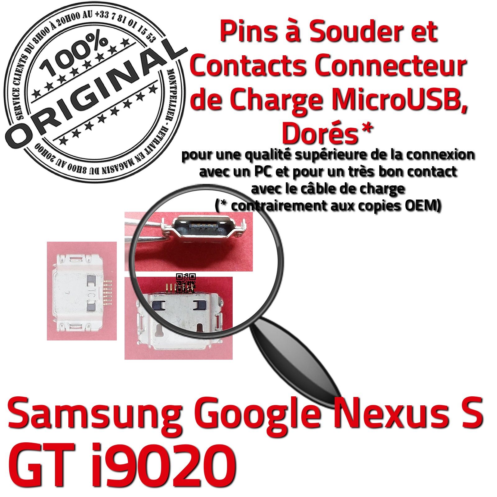 Changer Jack Connexion Câble Contacts Démontage Soudures Carte Mère Prise Chargeur Connecteur de Charge ORIGINAL à souder GT-i9020 19020 9020 Réparation Changement Pins Dorés Téléphone Portable Remplacement PORT Micro USB PC microsoudures Smartphone