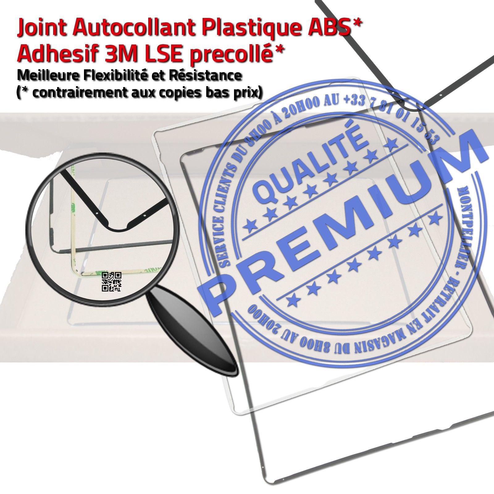 PACK Réparation Tablette Apple iPad3 A1416 Vitre Tactile Blanche Verre PREMIUM Adhésif Precollée Bouton HOME Joint Cadre Contour