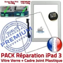 Vitre PREMIUM iPad3 Contour Bouton Tablette Joint Verre Apple Blanche Adhésif PACK Precollée B Tactile Cadre KIT Réparation HOME