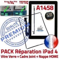 iPad4 HOME Cadre Plastique Contour Noire Tactile N Apple Verre Vitre Adhésif Joint PACK KIT Precollé A1458 Nappe Tablette Réparation Bouton