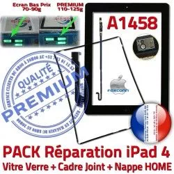 A1458 Cadre Tablette HOME Joint Bouton Apple Precollé Plastique Adhésif Contour iPad4 N Vitre KIT Verre Tactile PACK Nappe Réparation Noire