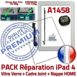 Cadre Verre Tactile Vitre Nappe Plastique Contour Apple Adhésif A1458 iPad4 HOME Blanche Precollé KIT Tablette Joint B Bouton PACK Réparation