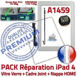 Vitre Joint HOME Verre Adhésif Cadre A1459 Precollé iPad4 KIT Tablette Tactile Apple Réparation Nappe B Plastique Blanche PACK Bouton Contour