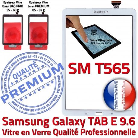 Samsung Galaxy TAB E SM-T565 B Adhésif SM Qualité Prémonté Blanc PREMIUM Ecran Verre Tactile T565 Supérieure Blanche Assemblée Vitre TAB-E 9.6