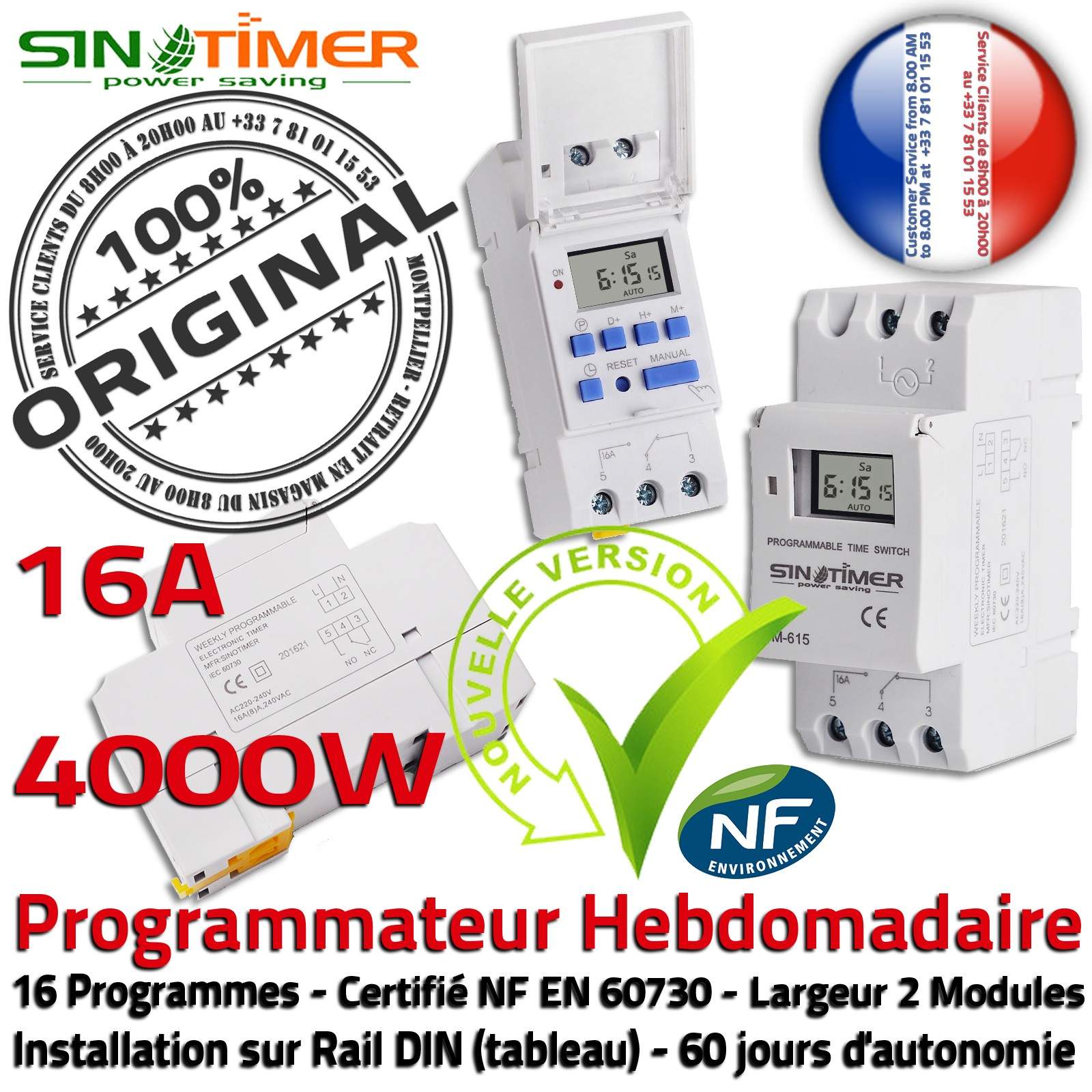 Minuterie Programmable Contacteur Journalières Chauffe-Eau Rail DIN 16A  4000W