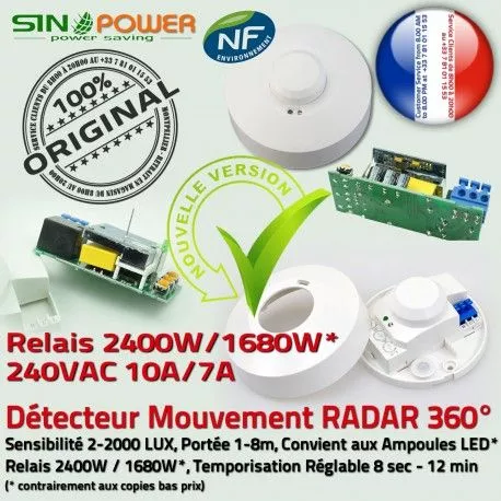 Détecteur de Mouvement SINO Basse HF Alarme Automatique 360 Lampe Interrupteur Consommation Détection Présence Éclairage Passage Personne Radar