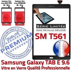 Noir Ecran Prémonté Vitre PREMIUM Metallic TAB N SM Noire Assemblée TAB-E Adhésif Metal Galaxy Samsung T561 SM-T561 Tactile Qualité E 9.6 Verre